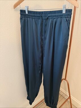 She + Sky Teal Drawstring Satin Jogger Pants